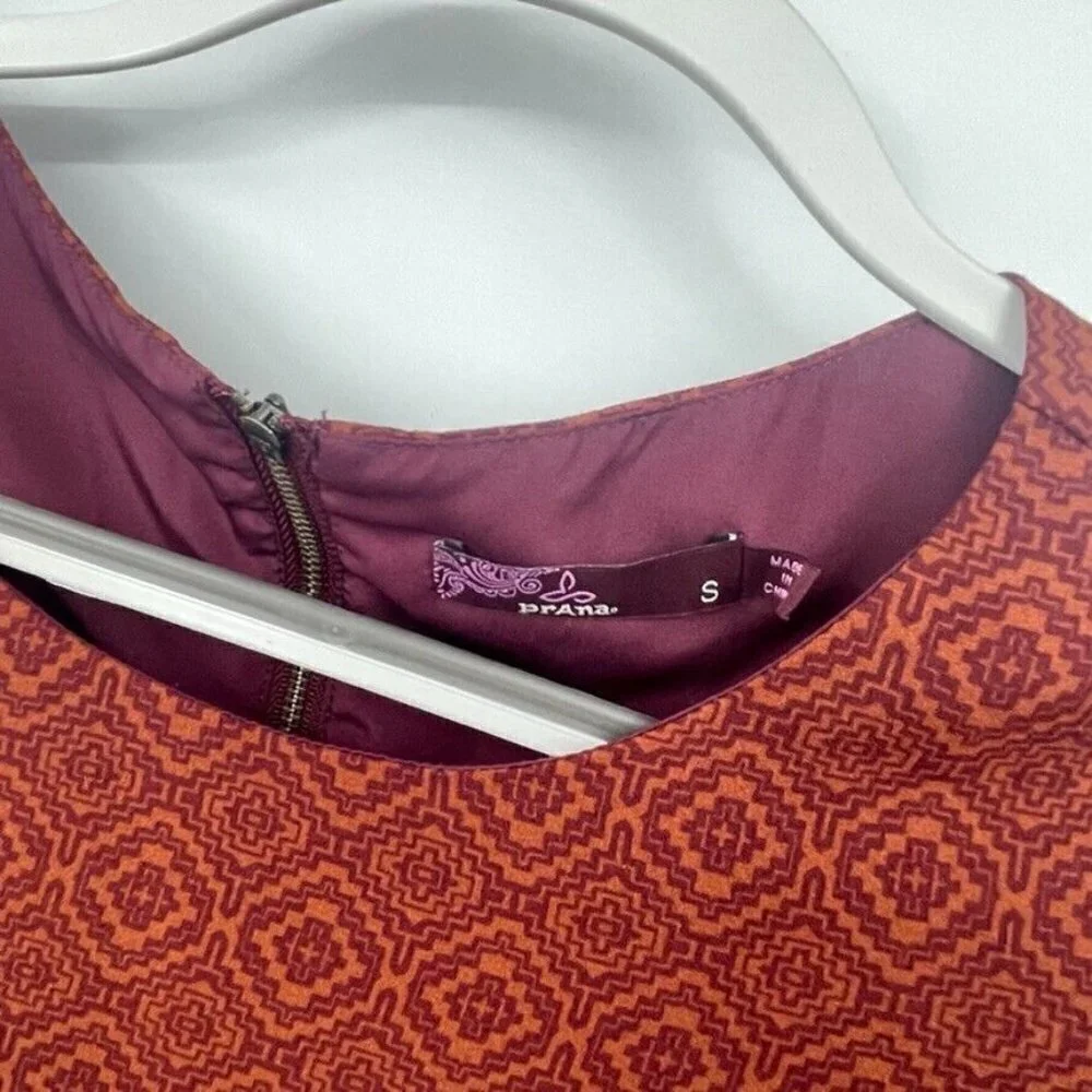 Prana Womens Dress Small Red Orange Burnt Exposed Zipper Sheath Lined Preppy